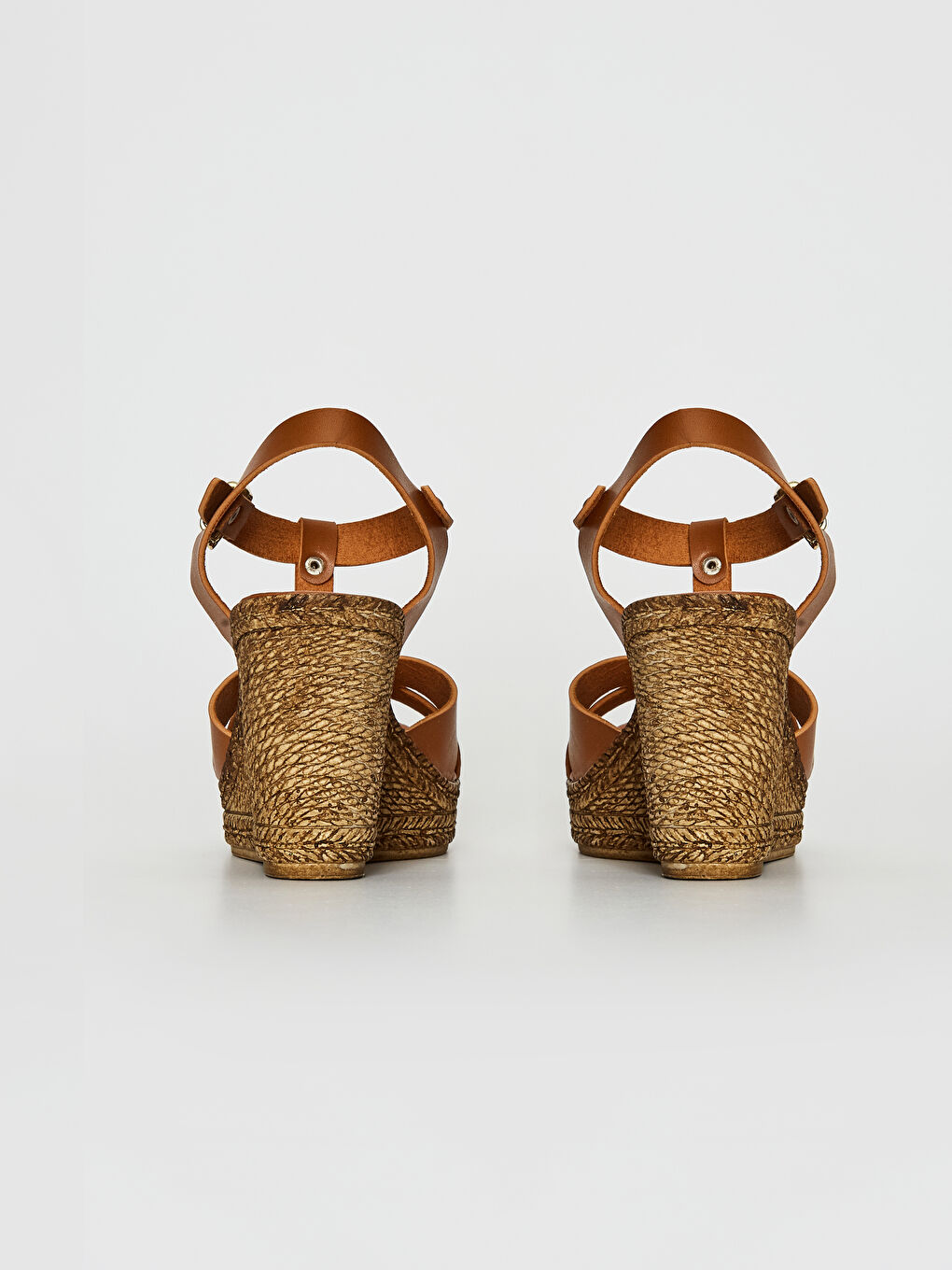 Kahverengi Kadın Dolgu Topuk T Bant Sandalet-2