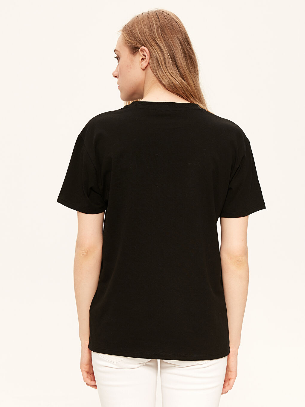 Siyah Doğa Dostu Düz Bisiklet Yaka Tişört-4