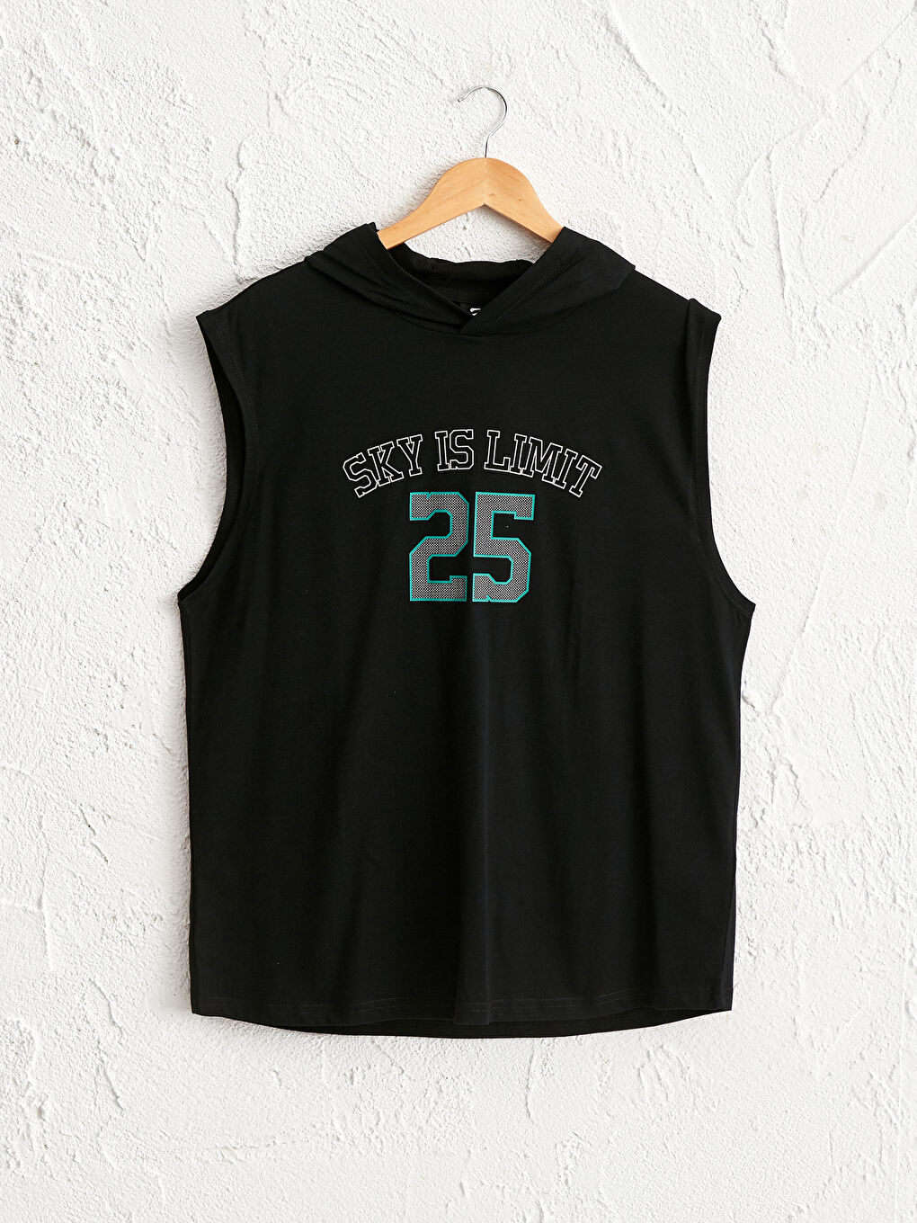 Siyah Standart Kalıp Baskılı Bisiklet Yaka Erkek Kolsuz Tişört