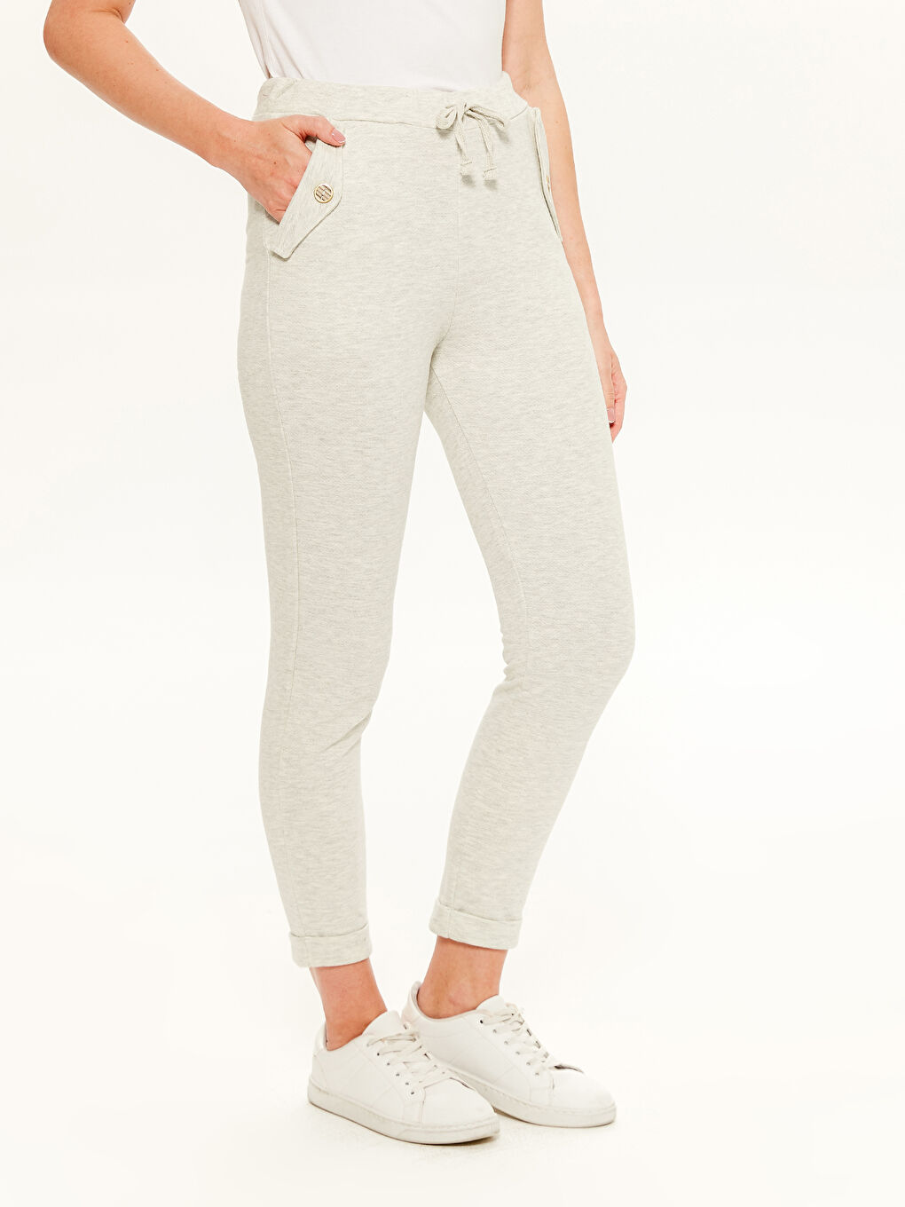 Bej Standart Fit Sweatshirt Kumaşı Kadın Eşofman Altı-2