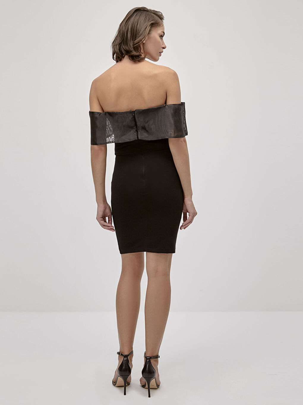 Slimming Effect Chiffon Shoulder Detail Elastic Pencil Dress-8