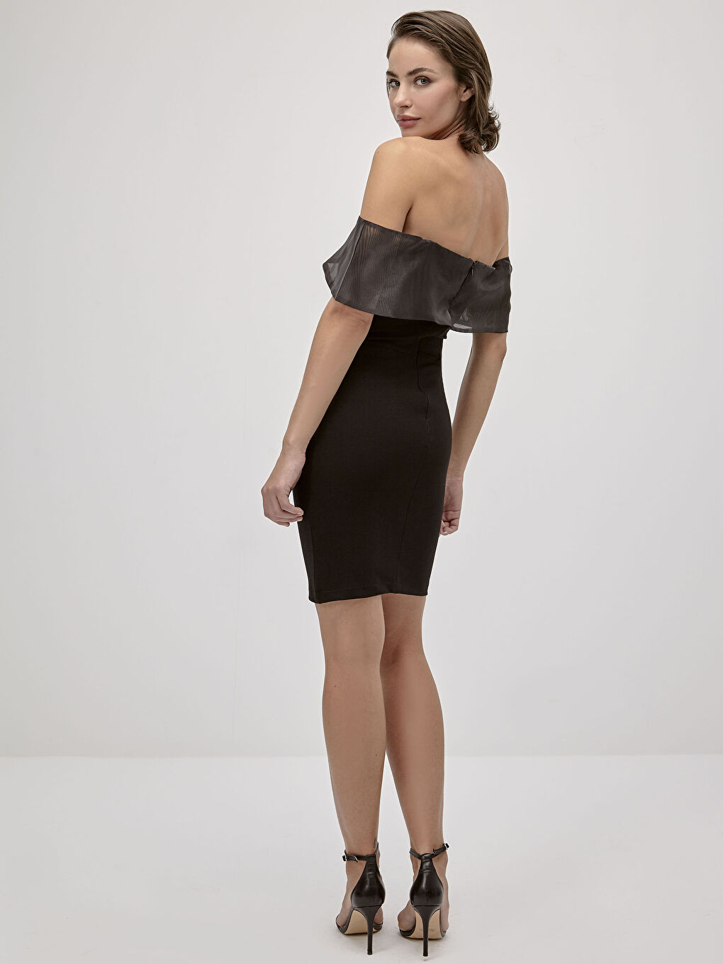 Slimming Effect Chiffon Shoulder Detail Elastic Pencil Dress-5