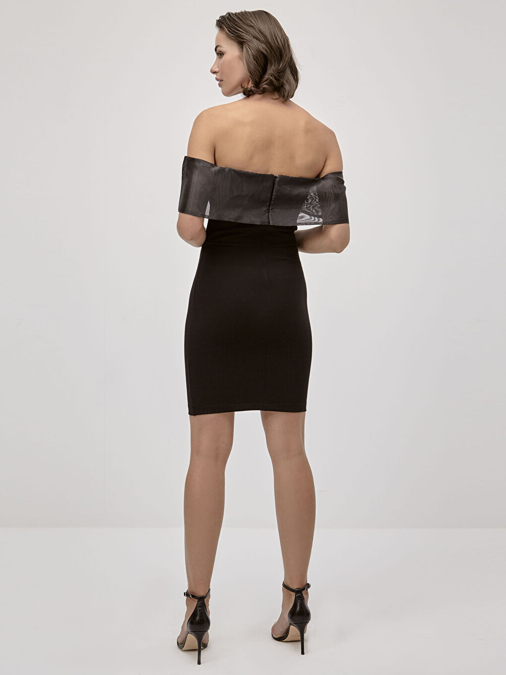 Slimming Effect Chiffon Shoulder Detail Elastic Pencil Dress-7