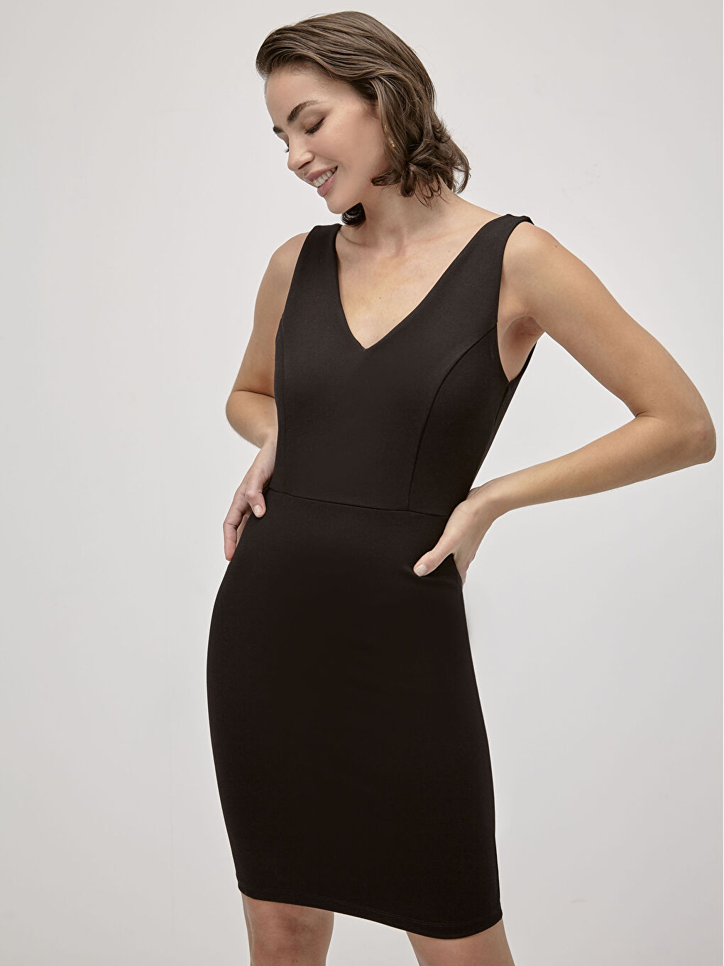 Slimming Straight V-Neck Tight Dress-1