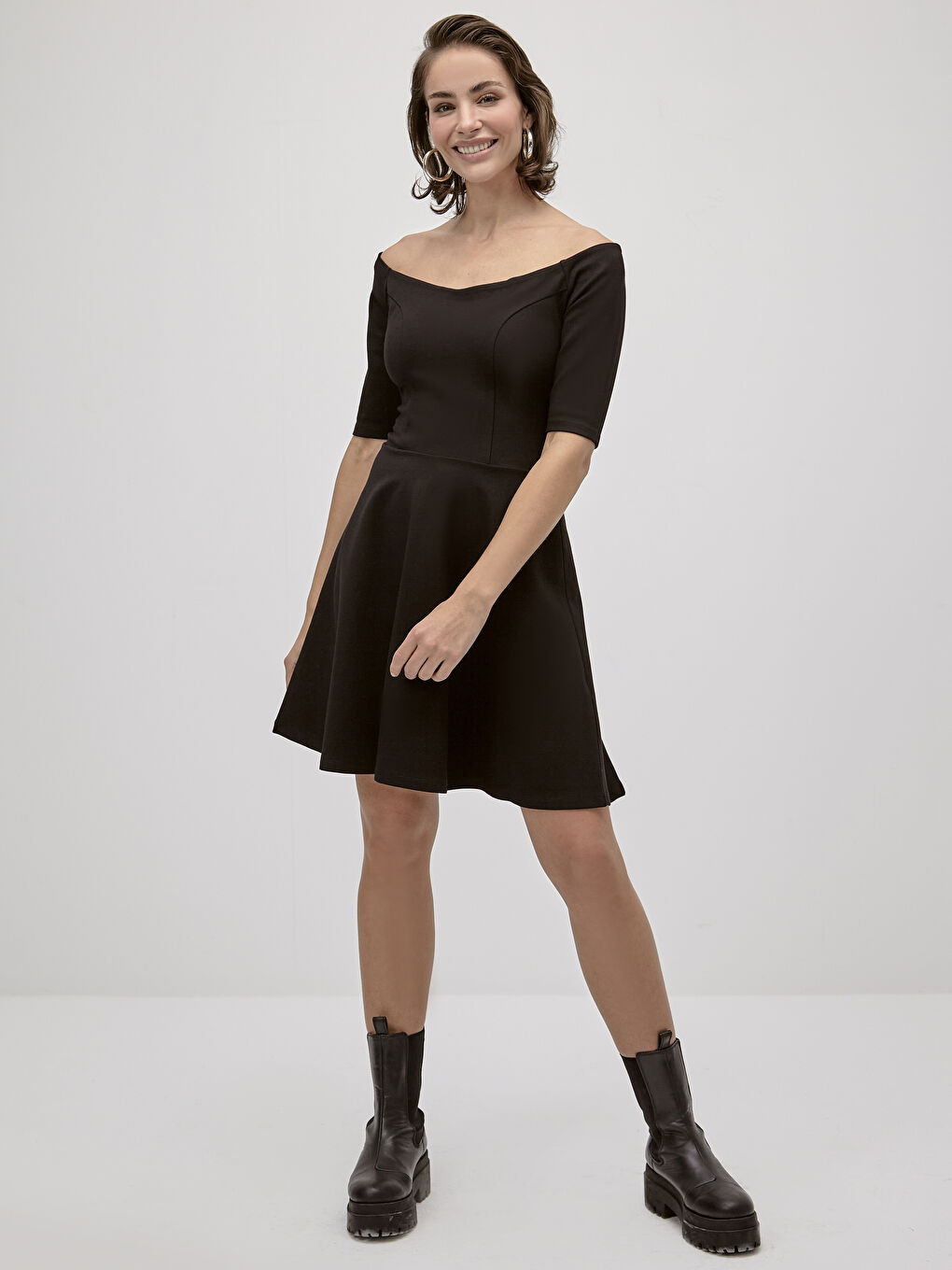 LC WAIKIKI Slimming Effect Off Shoulder Flexible Flared Dress -0SP509Z8-CVL