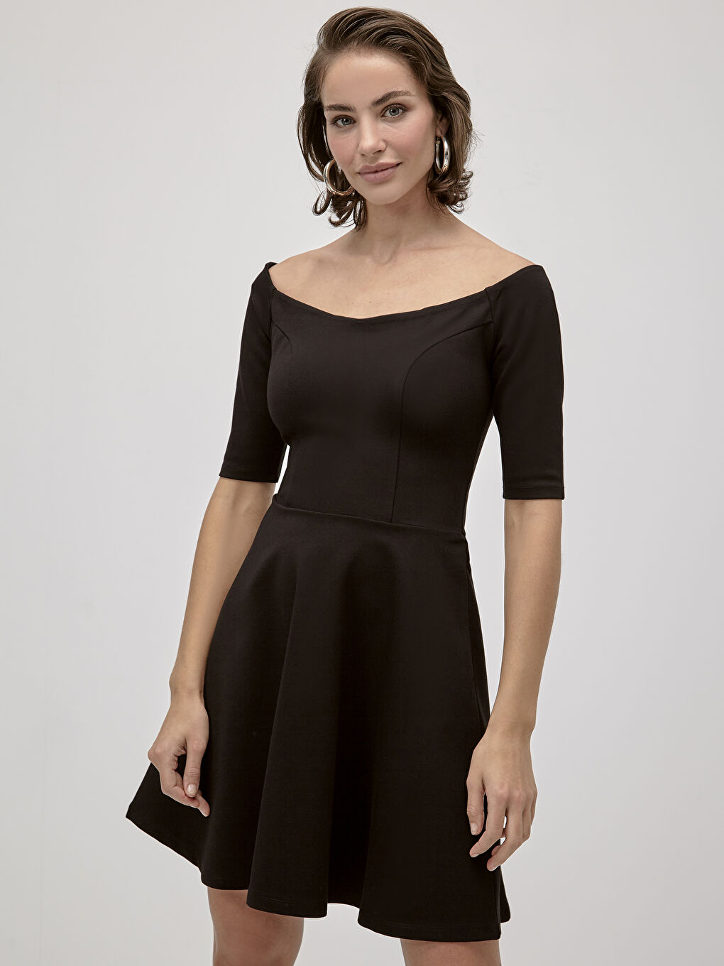 LC WAIKIKI Slimming Effect Off Shoulder Flexible Flared Dress -0SP509Z8-CVL