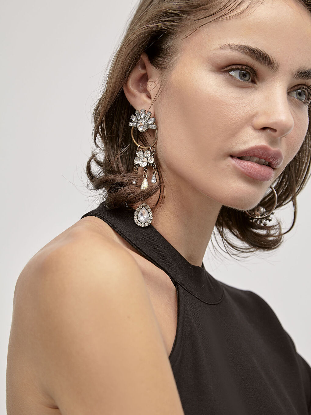 Siyah Tek Omuz Düz Uzun Kollu Kadın Elbise-4