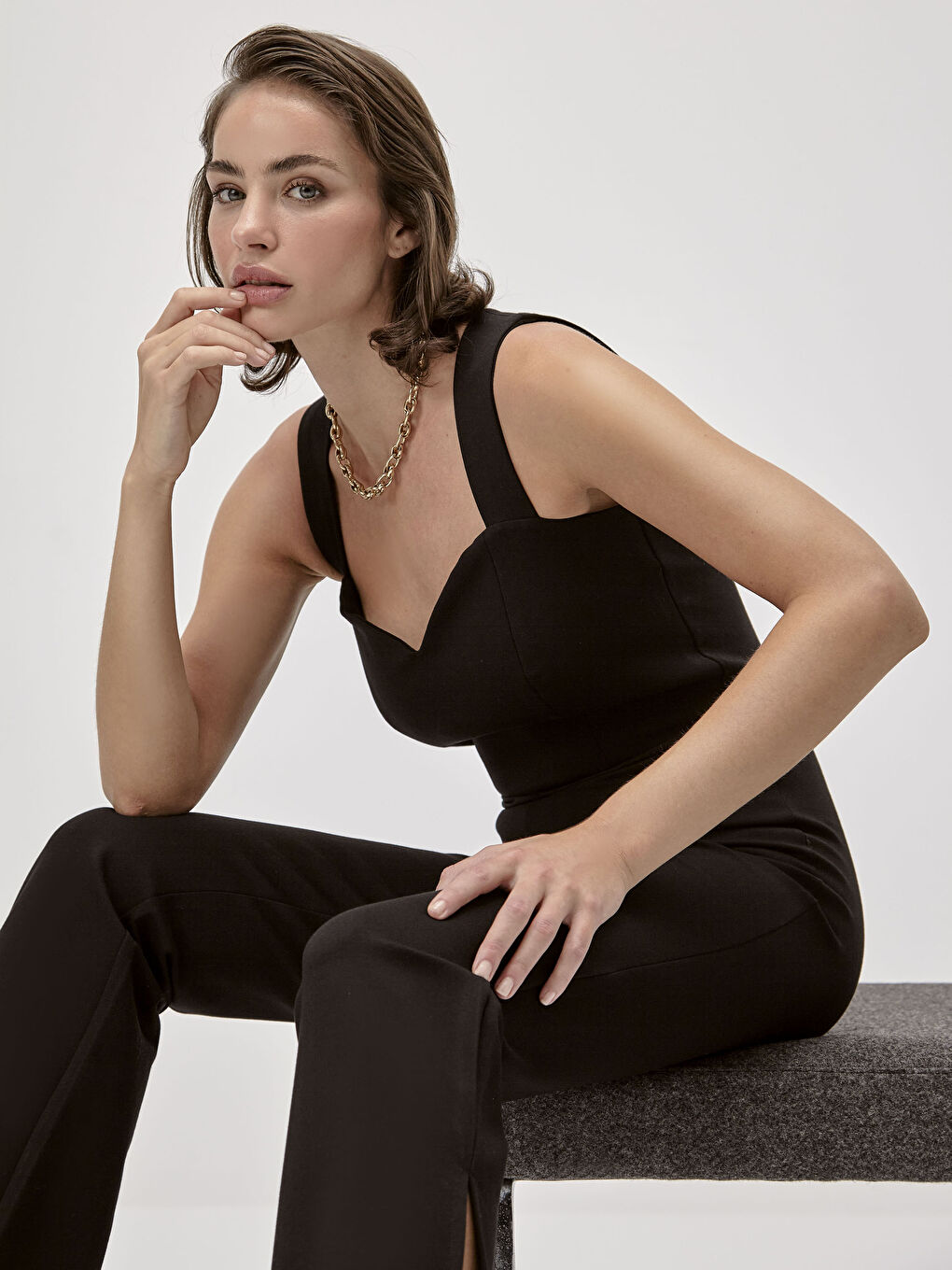 Slimming Effect Heart Collar Spanish Leg Stretchy Jumpsuit-2