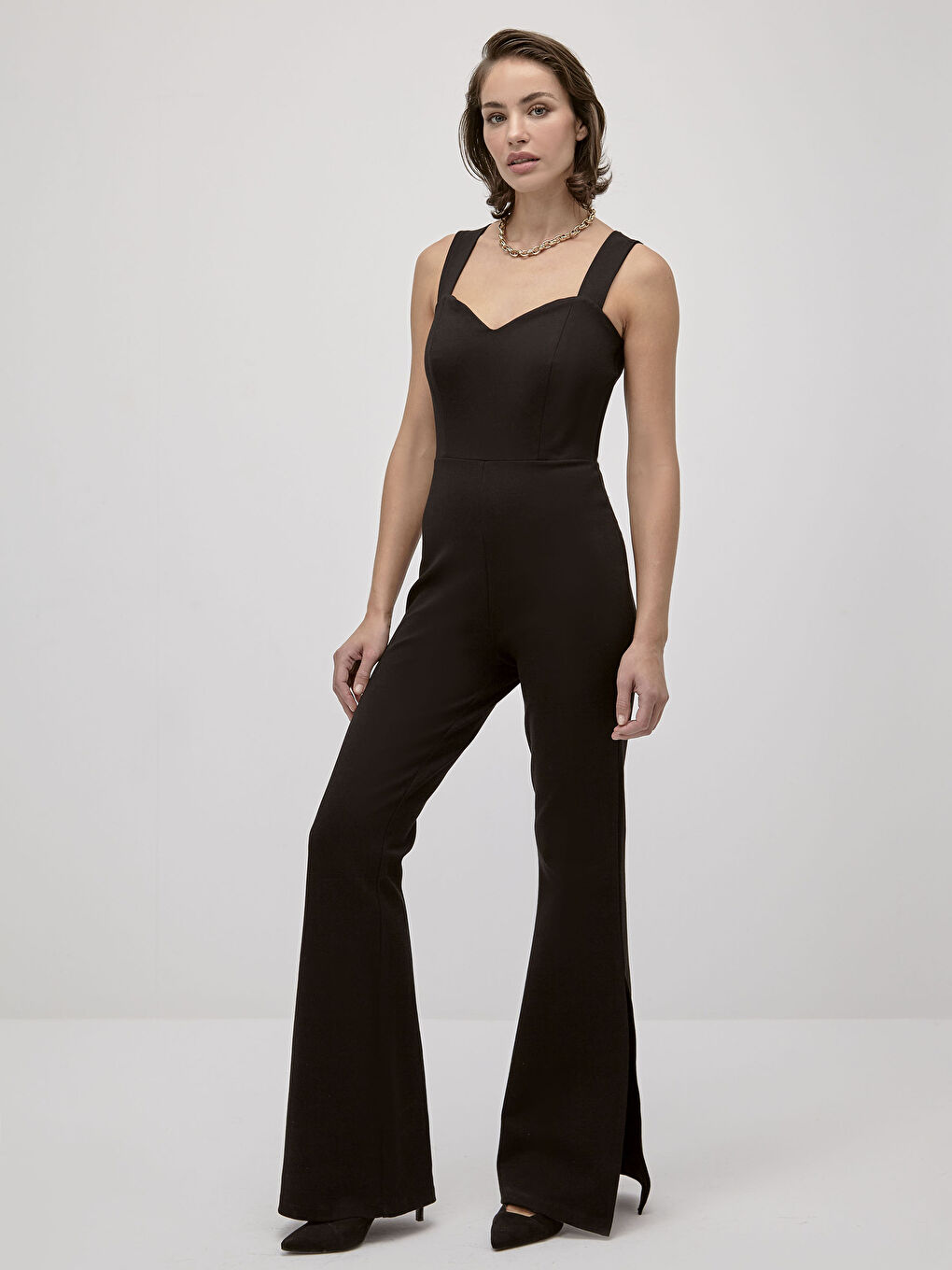 Slimming Effect Heart Collar Spanish Leg Stretchy Jumpsuit-3