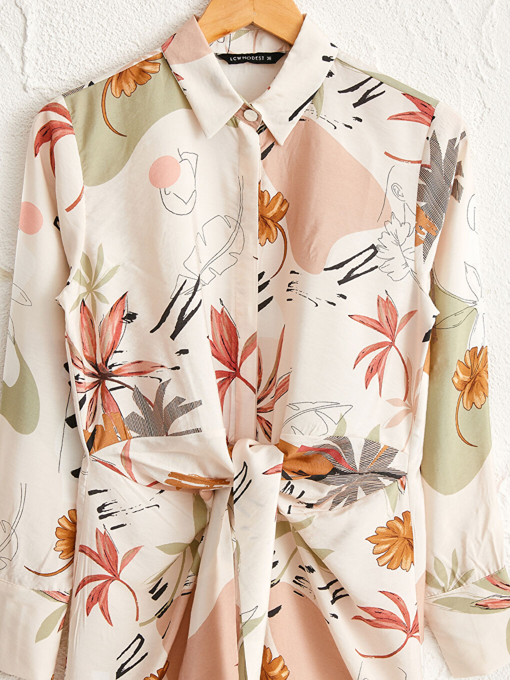 Tie Waist Detailed Patterned Women's Shirt Tunic-2