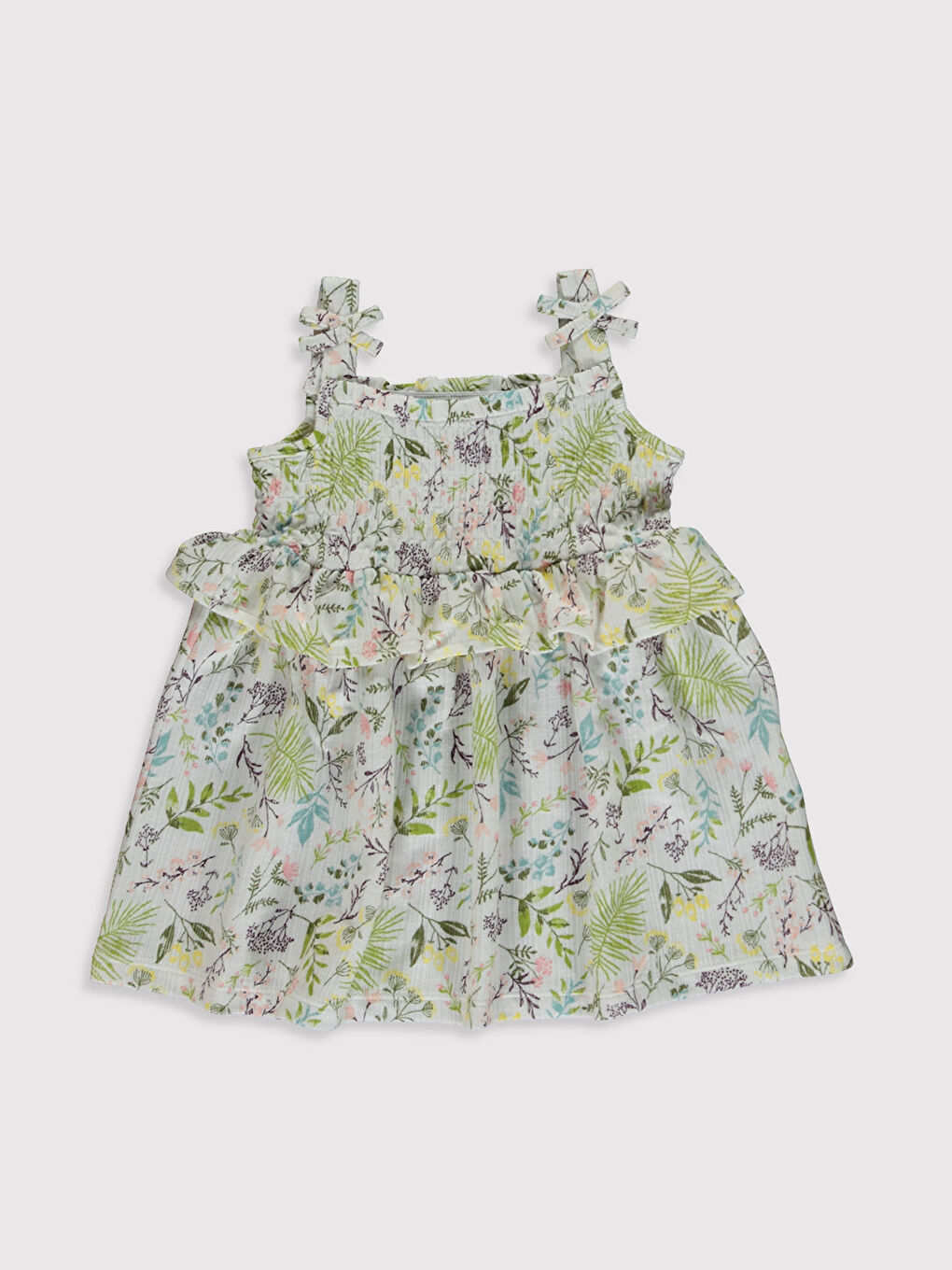 Ekru Kısa Kollu Kız Bebek Elbise