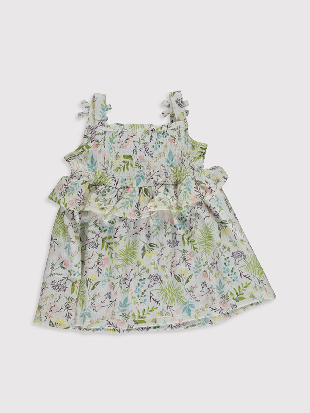 Ekru Kısa Kollu Kız Bebek Elbise-1