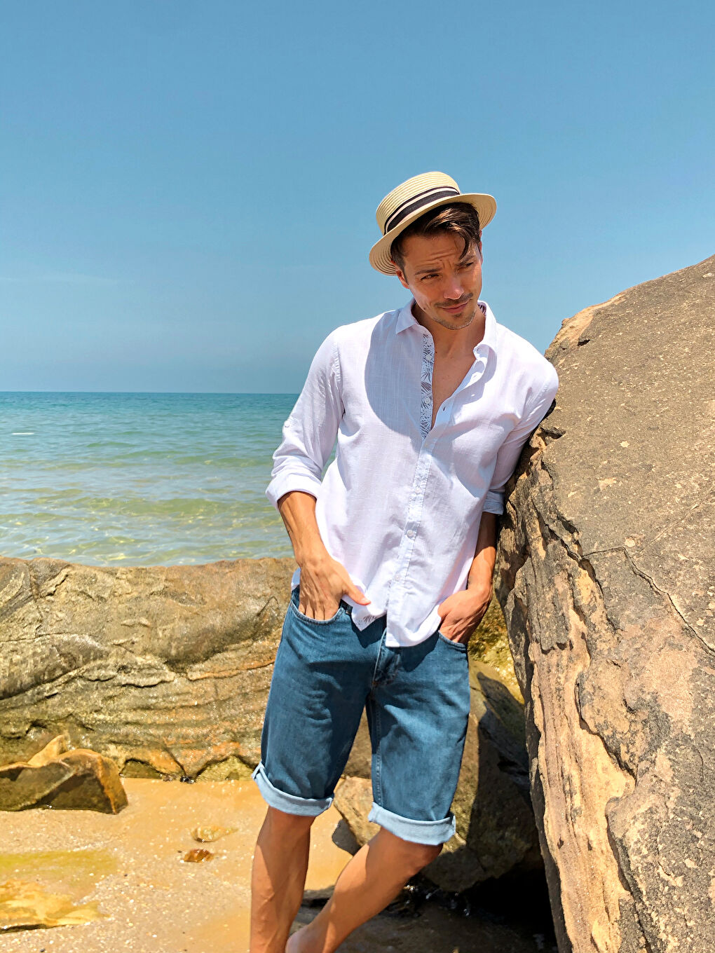 İndigo Regular Fit Jean Şort-1