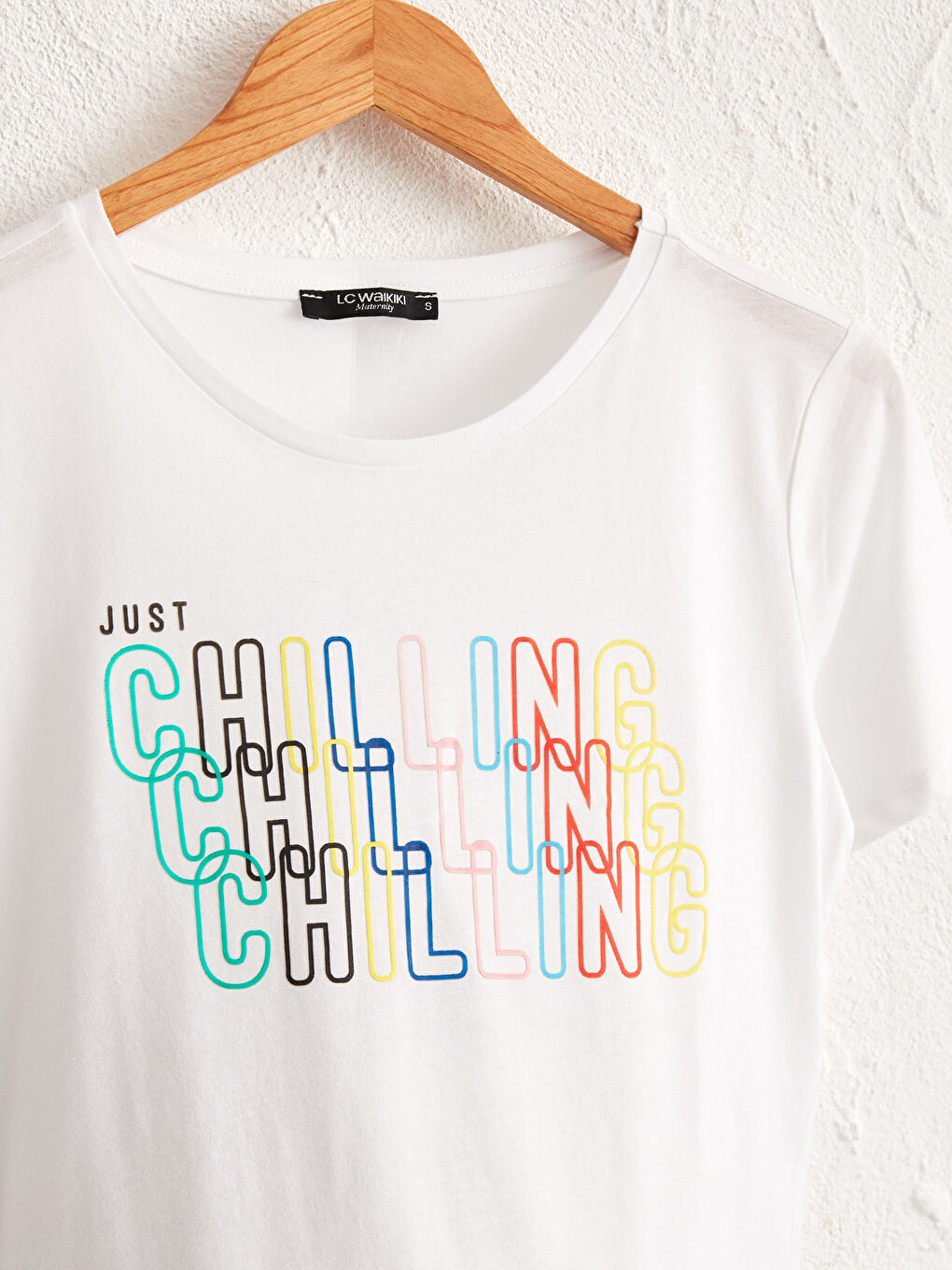 Beyaz Yazı Baskılı Pamuklu Hamile Tişört-2
