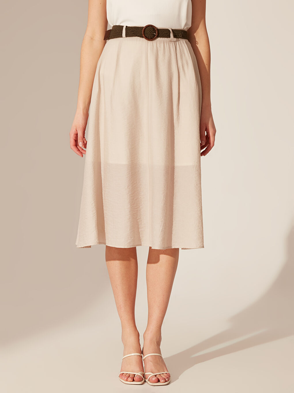 Gri Standart Fit Kadın Kloş Etek-2