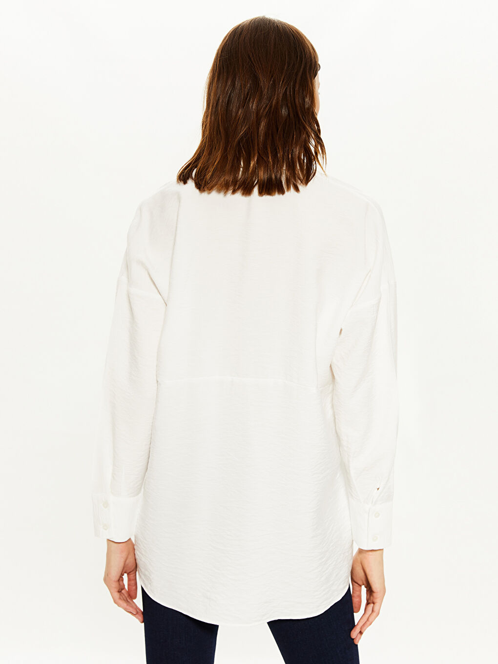 Ekru Gömlek Yaka Uzun Kollu Kadın Gömlek-4