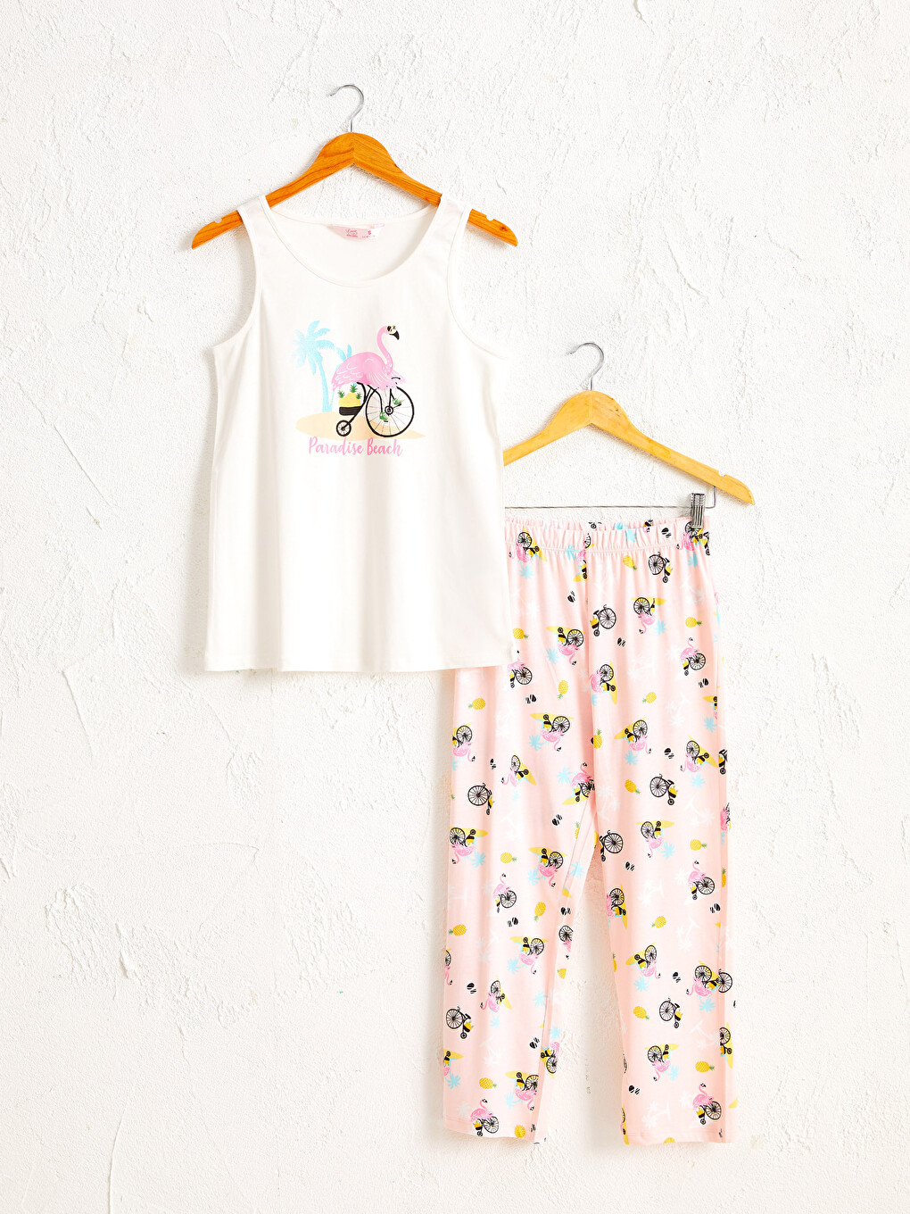 Ekru Baskılı Pamuklu Pijama Takımı