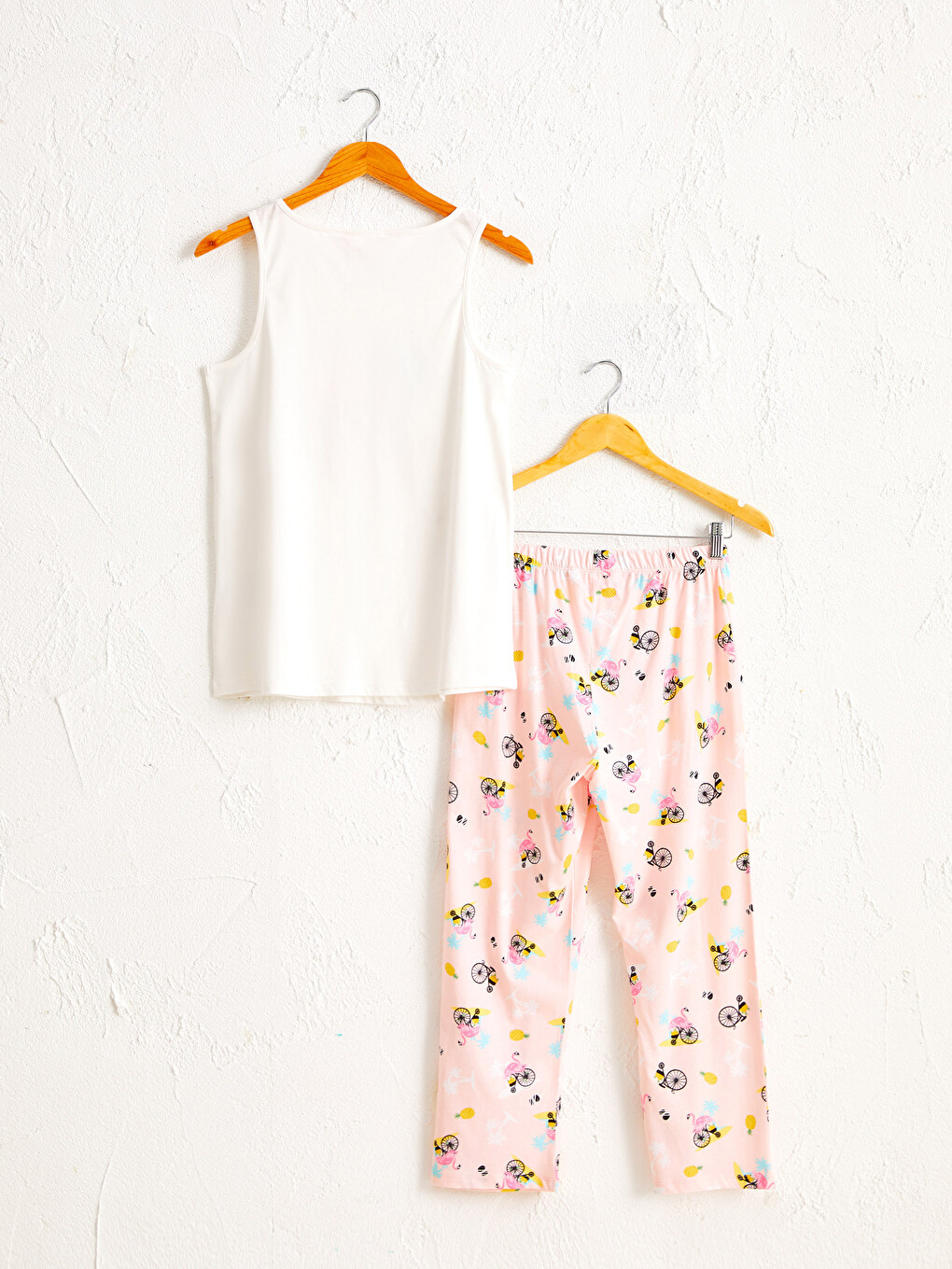 Ekru Baskılı Pamuklu Pijama Takımı-1