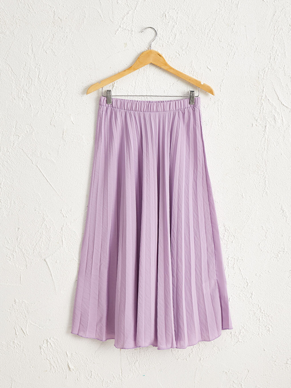 Lila Beli Lastikli Uzun Pileli Etek-1