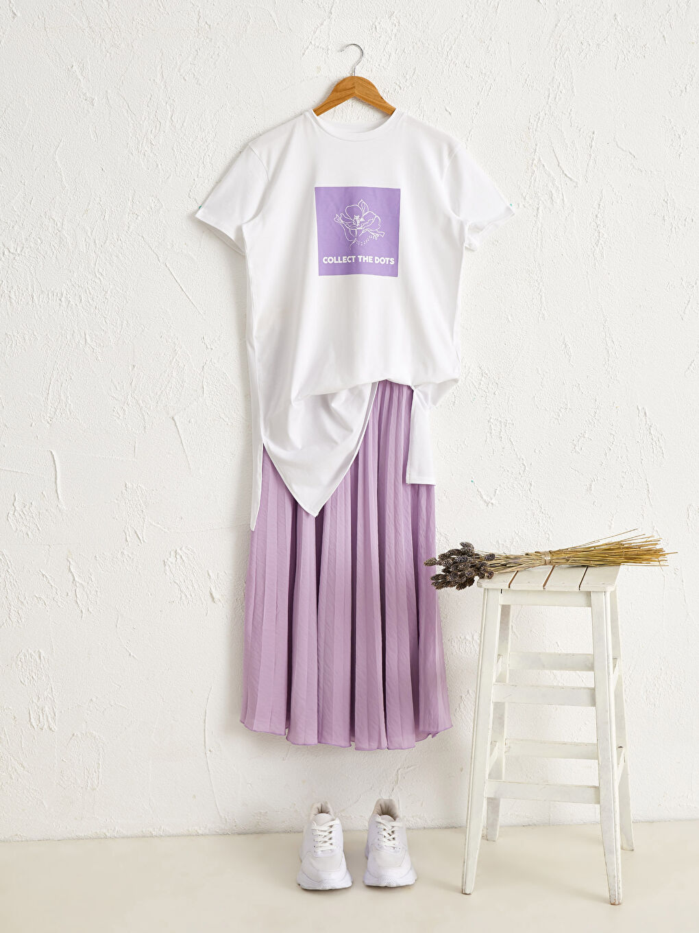 Lila Beli Lastikli Uzun Pileli Etek-3