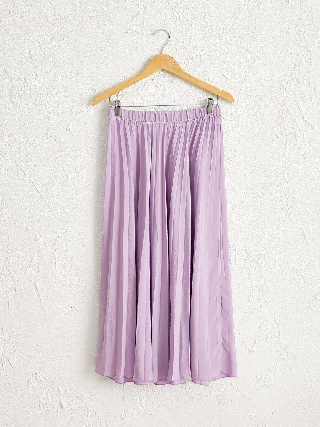 Lila Beli Lastikli Uzun Pileli Etek-4