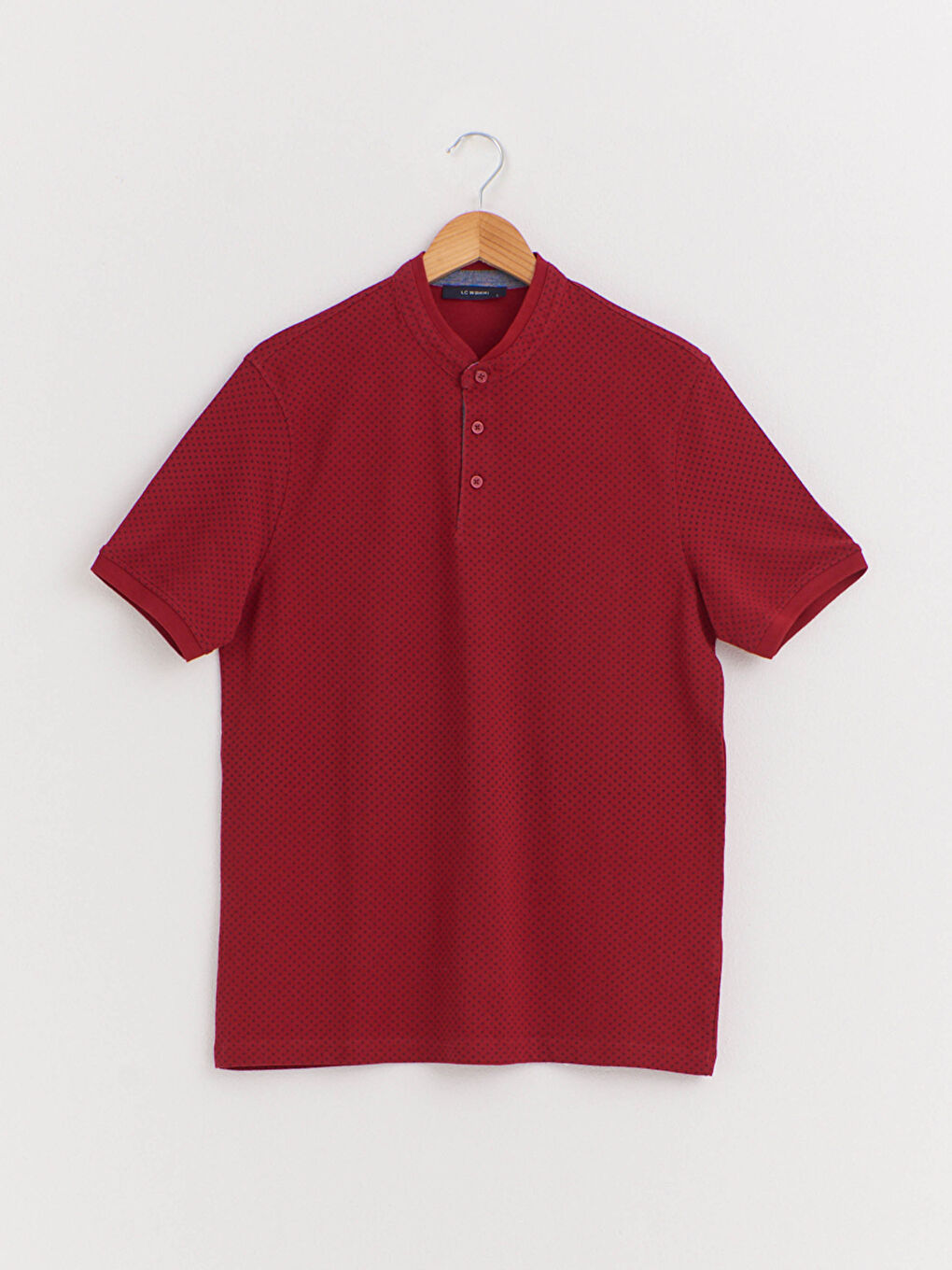 Grandad Neck and Short Sleeve Figured Pique T-Shirt