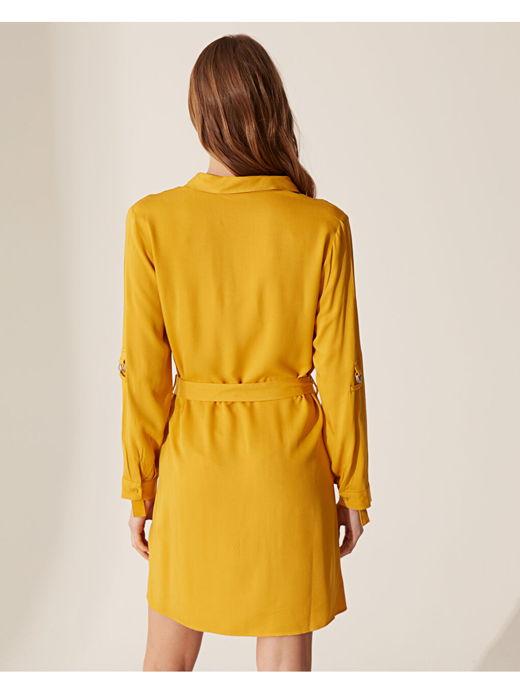 Sarı Rahat Kalıp Uzun Kollu Kadın Elbise-2