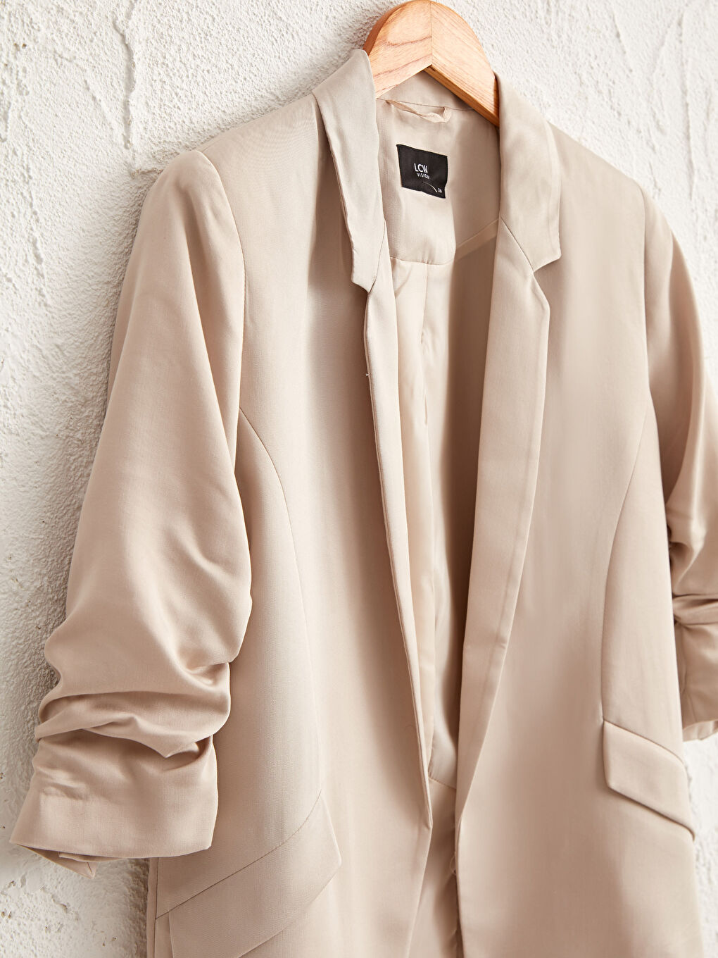 Bej Kadın Düz Blazer Ceket-2