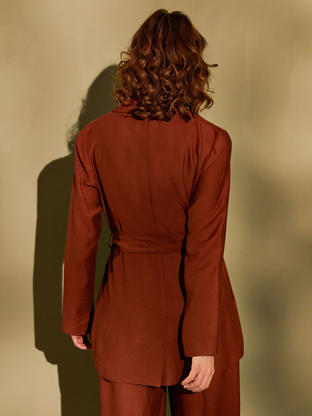 Kahverengi Rahat Kalıp Uzun Kollu Kadın Ceket-6