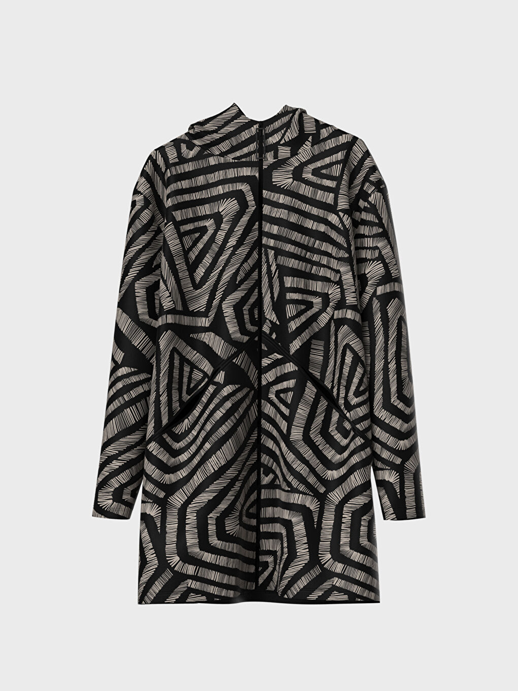 Siyah Desenli Kapüşonlu Hırka