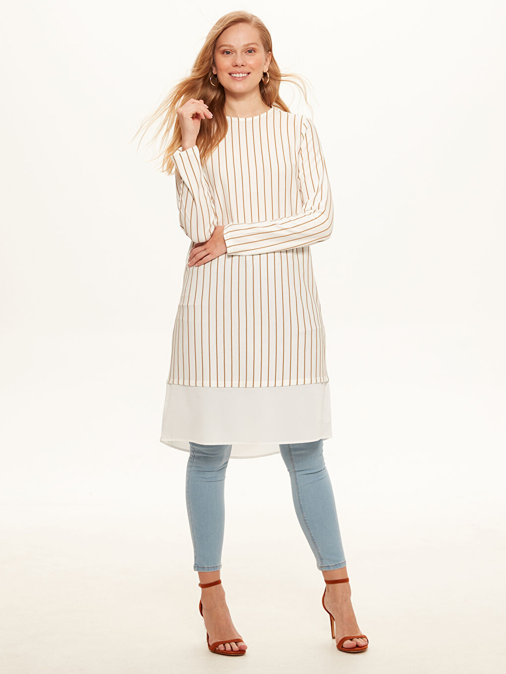 Crew Neck Long Sleeve Women's Striped Viscose Tunic-1