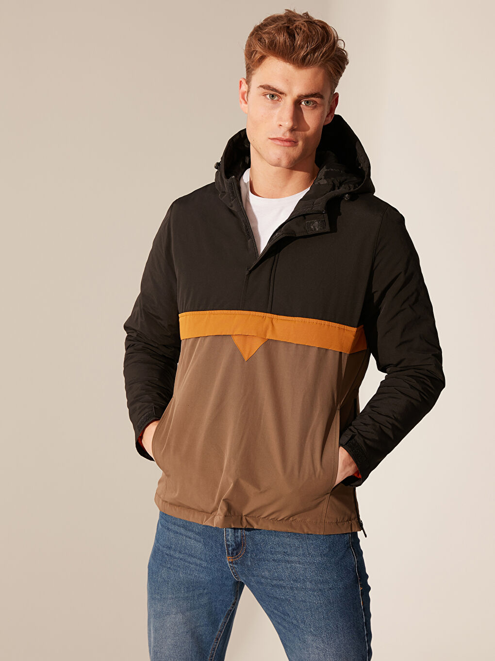 Siyah Slim Fit Kapüşonlu Erkek Kanguru Mont