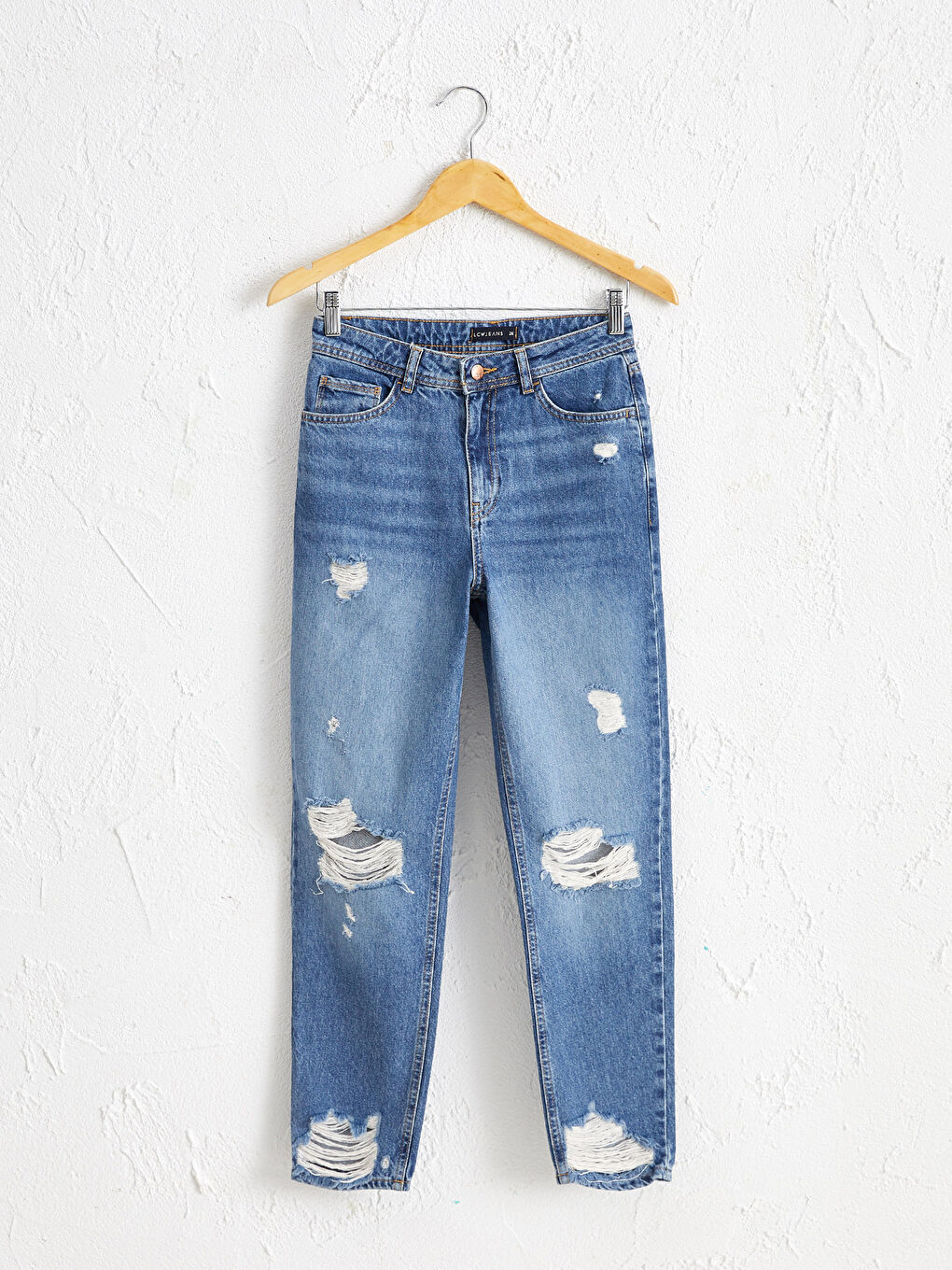 İndigo Doğa Dostu Sökük Detaylı Mom Fit Jean Pantolon