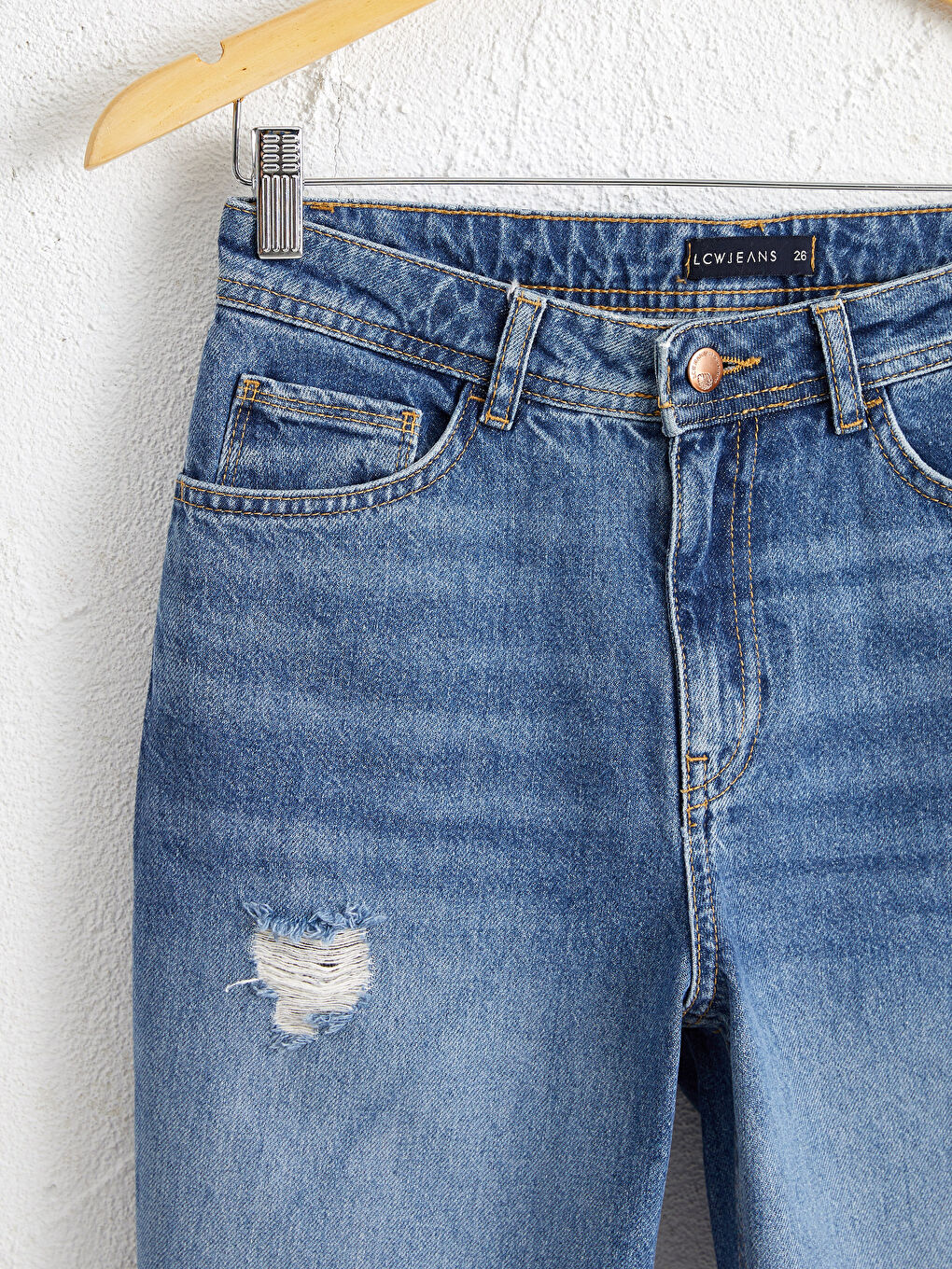 İndigo Doğa Dostu Sökük Detaylı Mom Fit Jean Pantolon-2