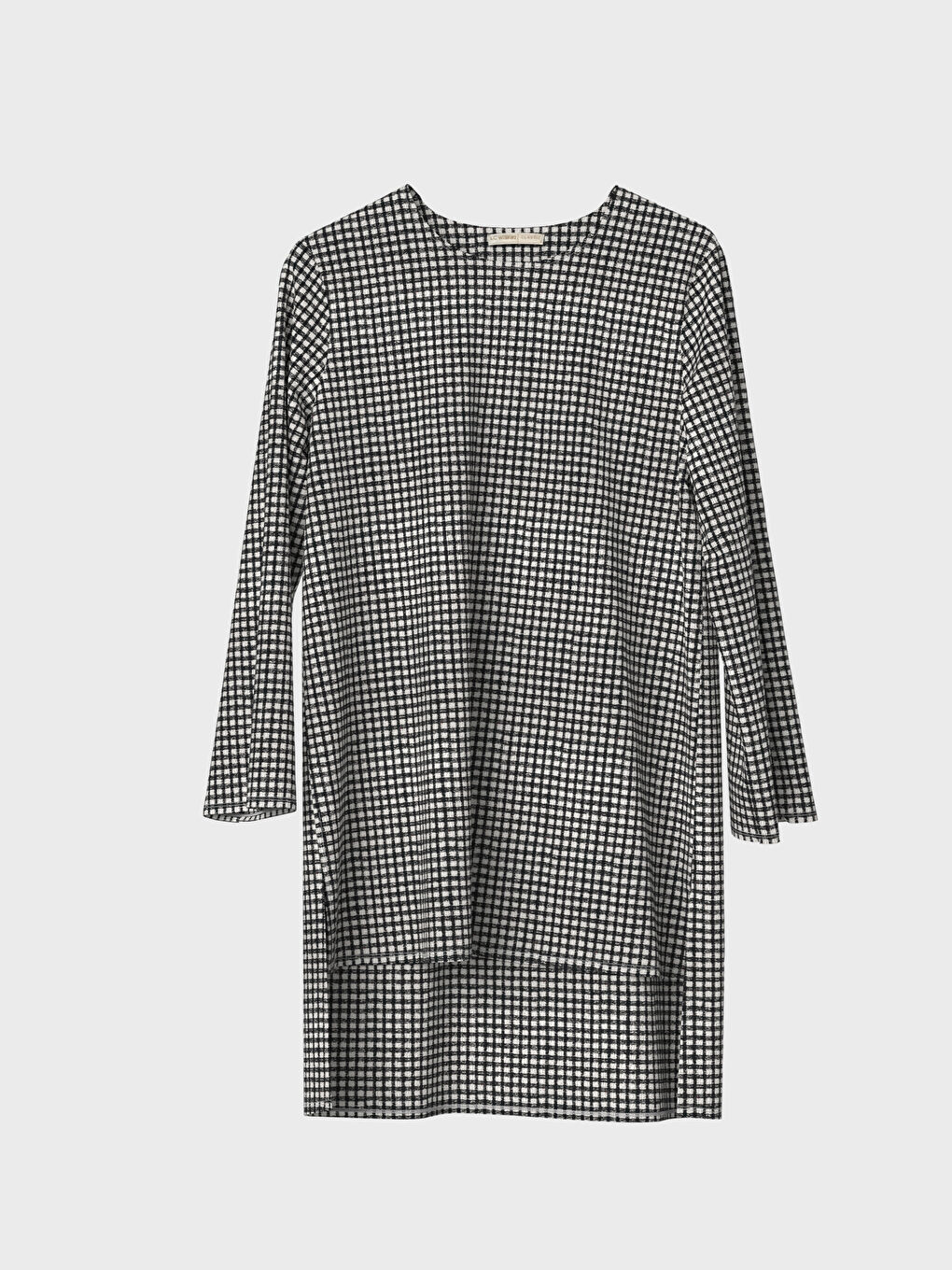 Siyah Bisiklet Yaka Uzun Kollu Krep Kadın Tişört-1