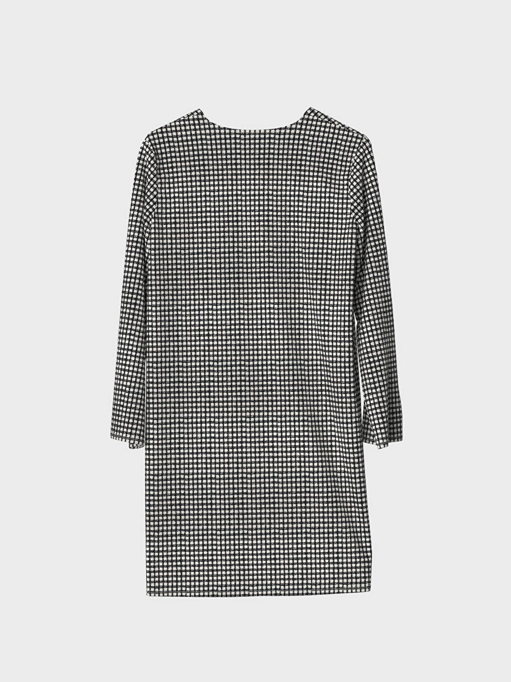 Siyah Bisiklet Yaka Uzun Kollu Krep Kadın Tişört-2