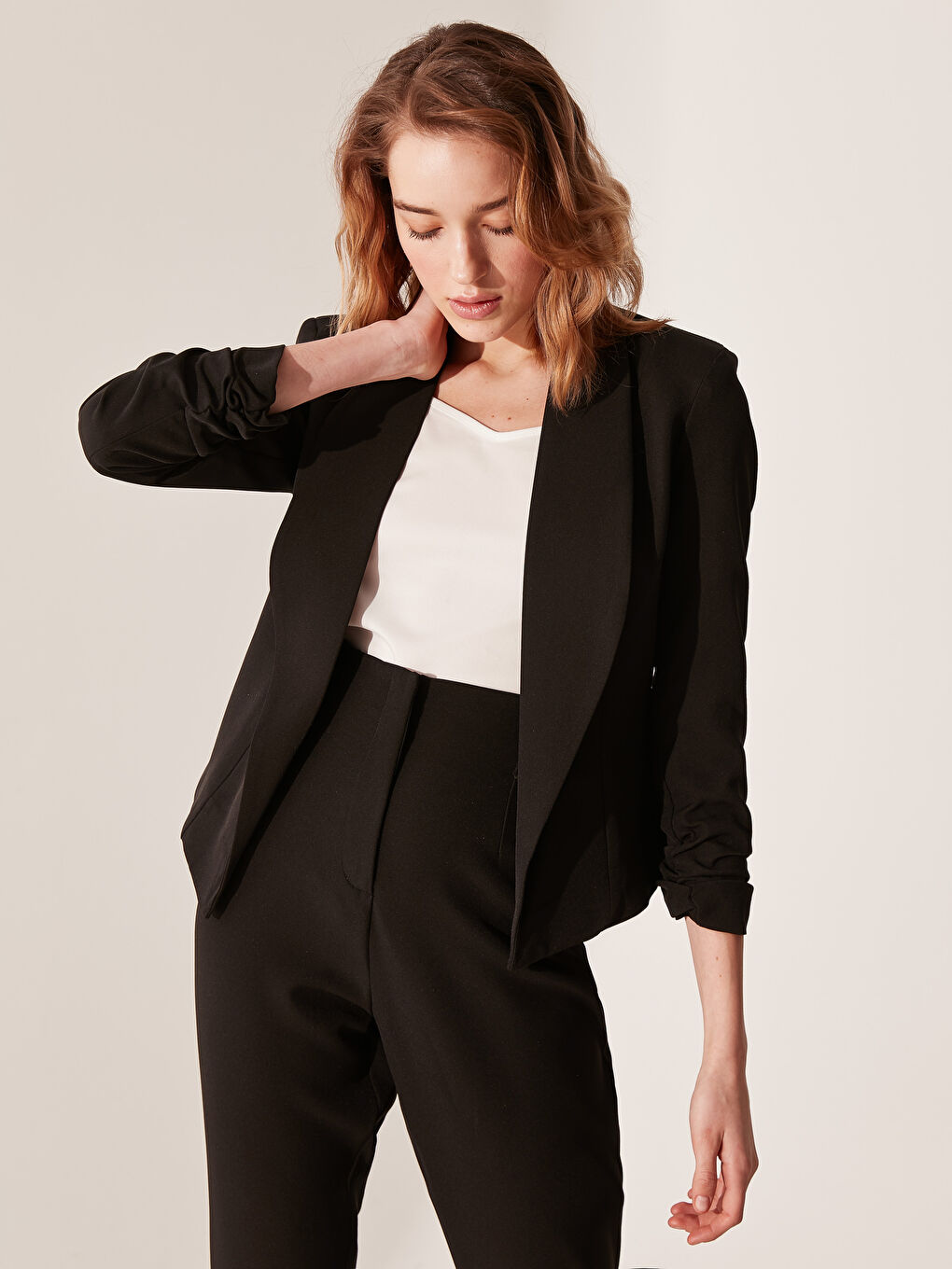 Siyah Drape Kollu Blazer Ceket-1
