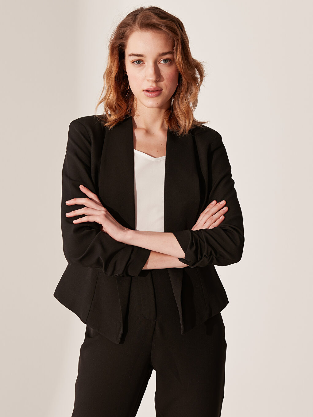 Siyah Drape Kollu Blazer Ceket-2