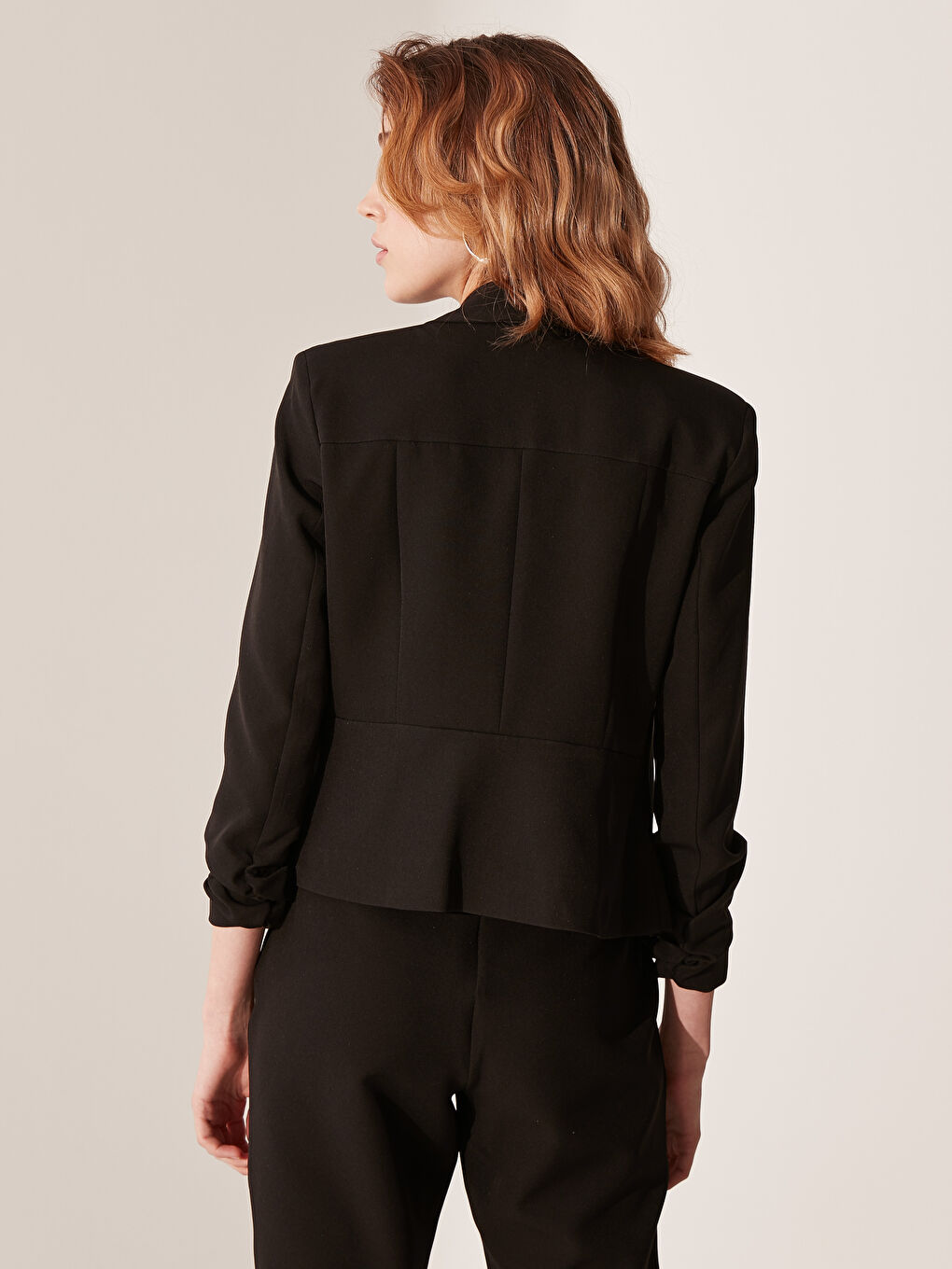 Siyah Drape Kollu Blazer Ceket-4