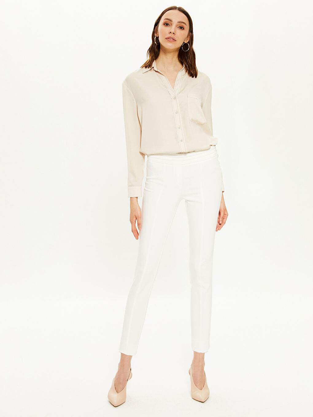 Ekru Ekstra Dar Fit Kadın Pantolon-2