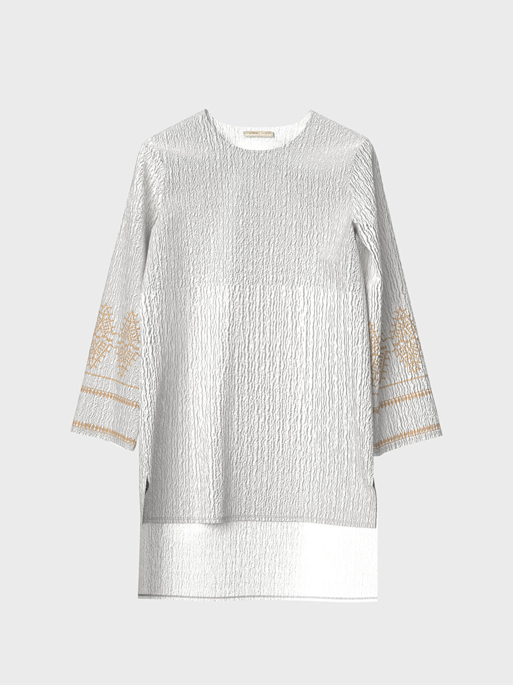 Beyaz Bisiklet Yaka Uzun Kollu Kadın Tişört