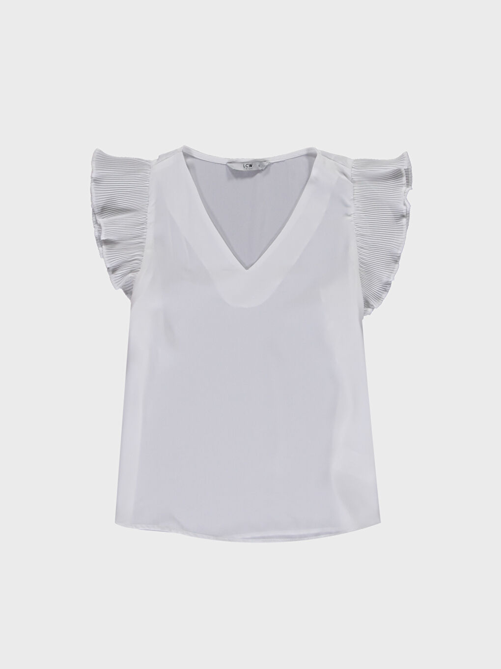 Ekru V Yaka Kısa Kollu Krep Kadın Bluz-1