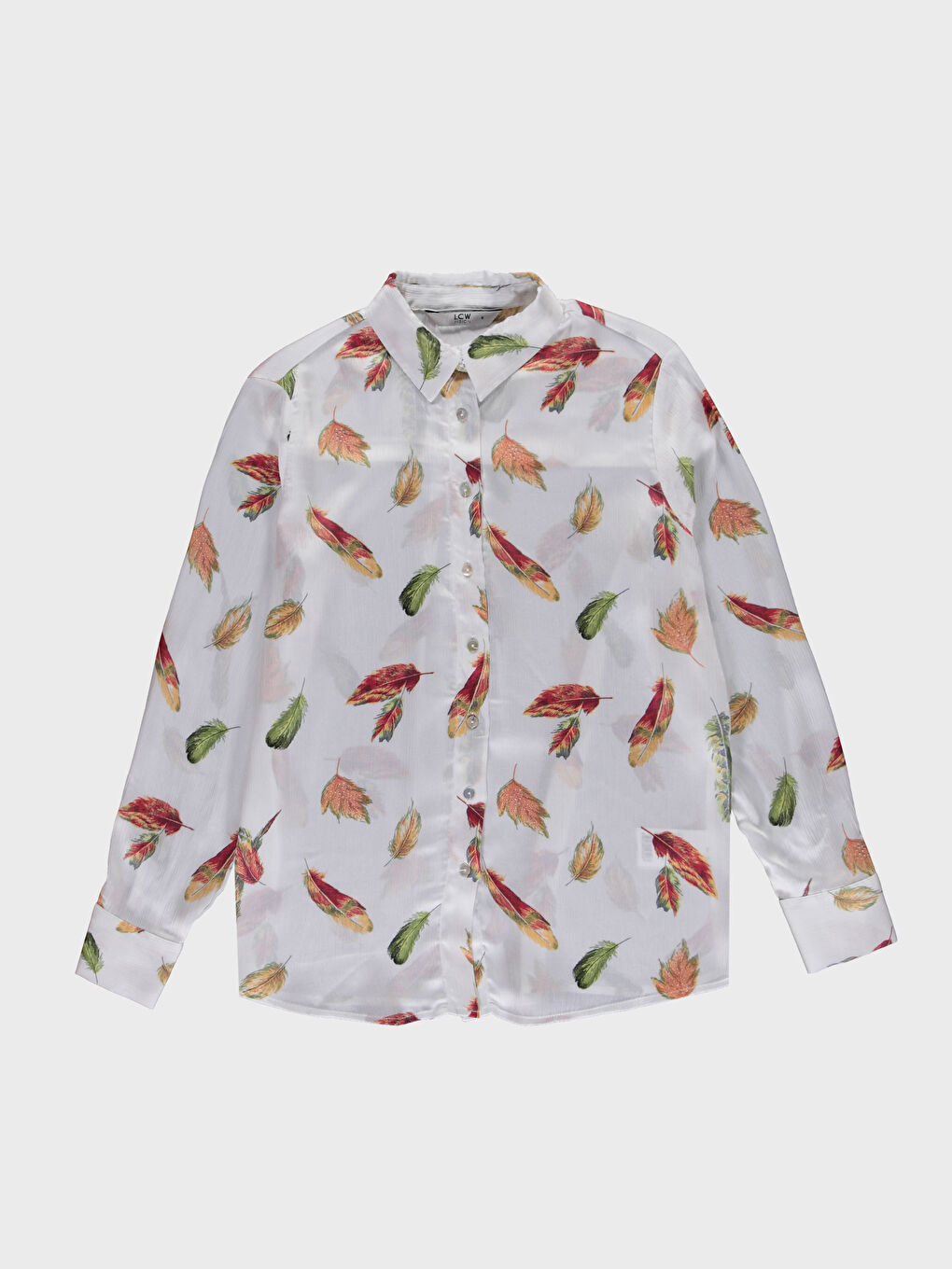 Ekru Gömlek Yaka Uzun Kollu Kadın Desenli Saten Gömlek-1