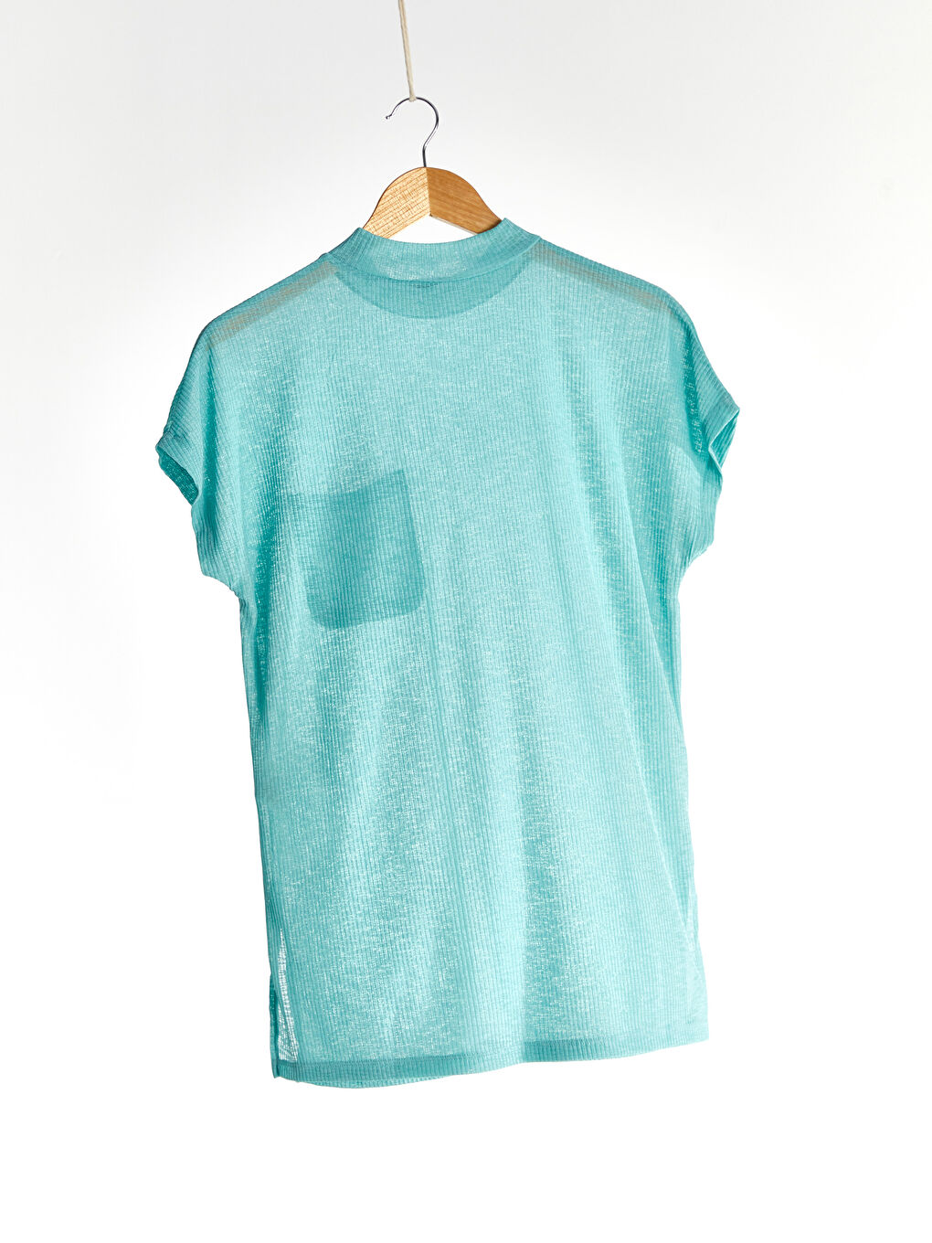 Funnel Neck Plain Short Sleeve Women's T-Shirt-2