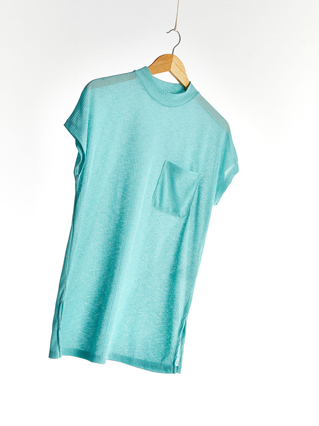 Funnel Neck Plain Short Sleeve Women's T-Shirt