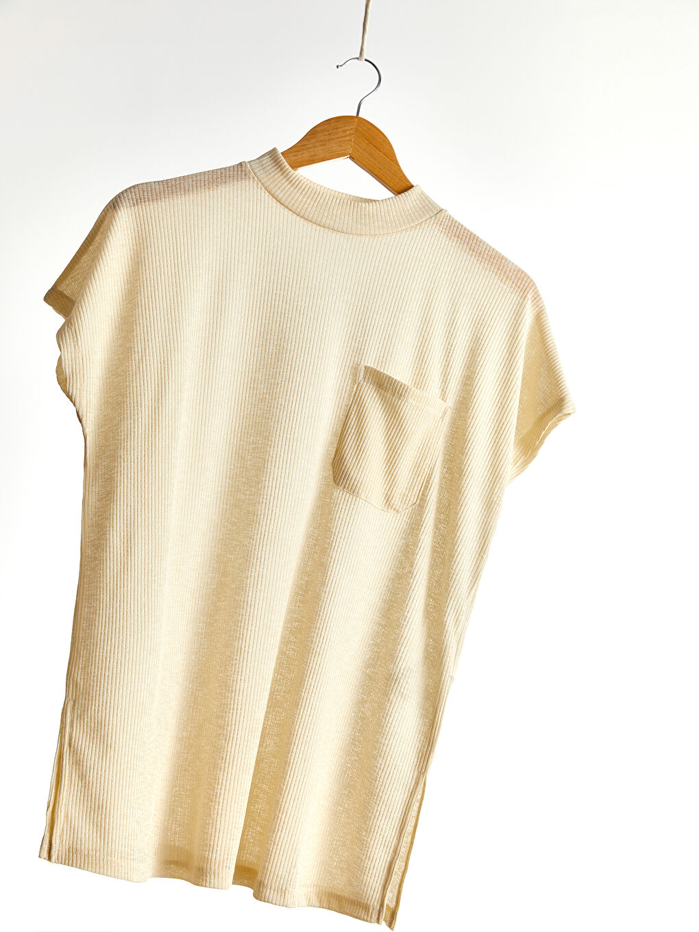 Funnel Neck Plain Short Sleeve Women's T-Shirt-1