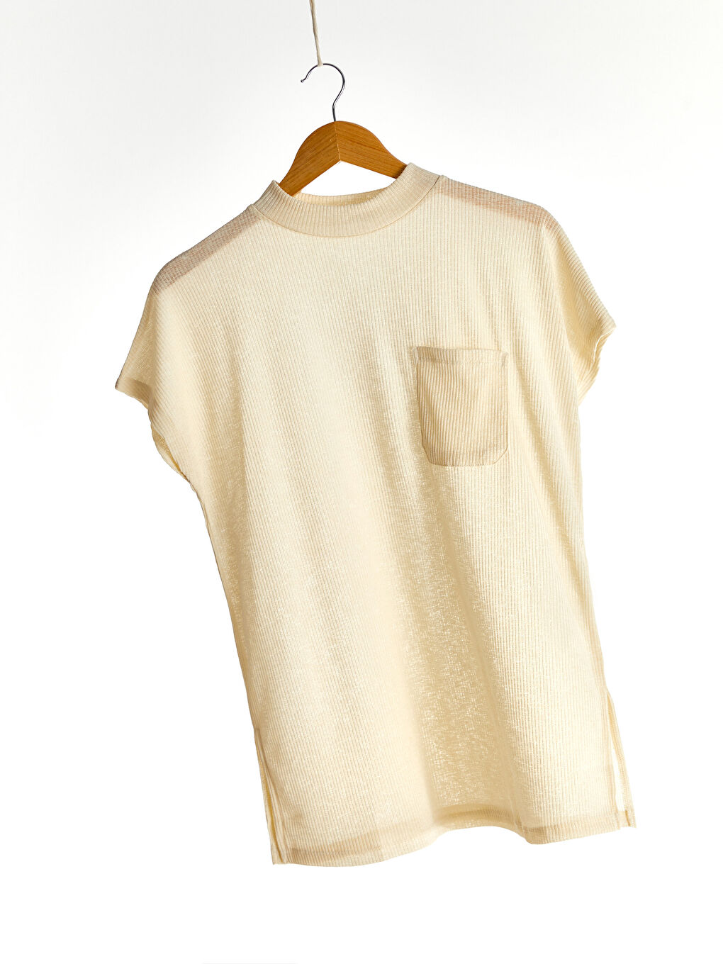 Funnel Neck Plain Short Sleeve Women's T-Shirt