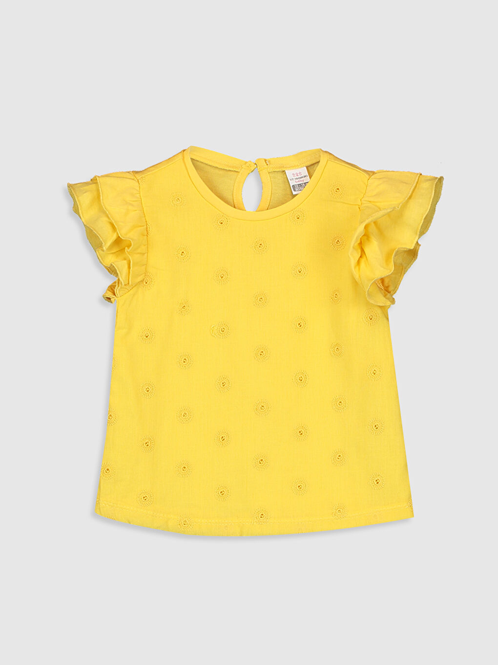 Sarı Bisiklet Yaka Kısa Kollu Kız Bebek Tişört