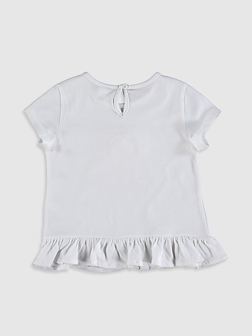 Beyaz Bisiklet Yaka Kısa Kollu Kız Bebek Tişört-1