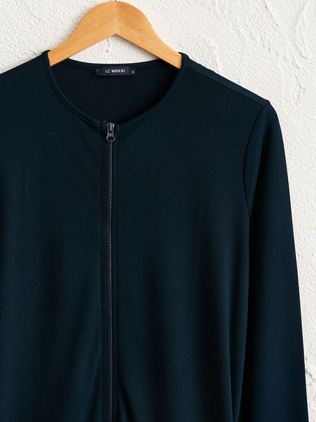 Lacivert Bisiklet Yaka Uzun Kollu Kadın Düz Fermuarlı Hırka-2